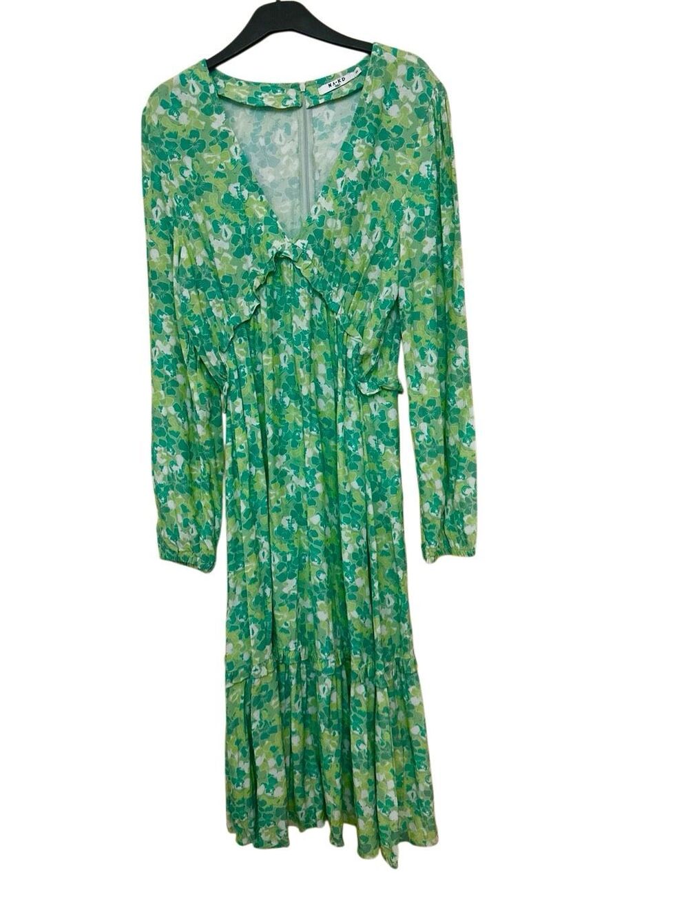 Anthropologie NA-KD Green Floral Balloon Sleeve Midi Dress Size 40 US M